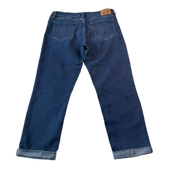 Levi's Womens Jeans Size 31 Straight Rolled Hem Mid Rise Dark Wash Blue Denim - Picture 2 of 10